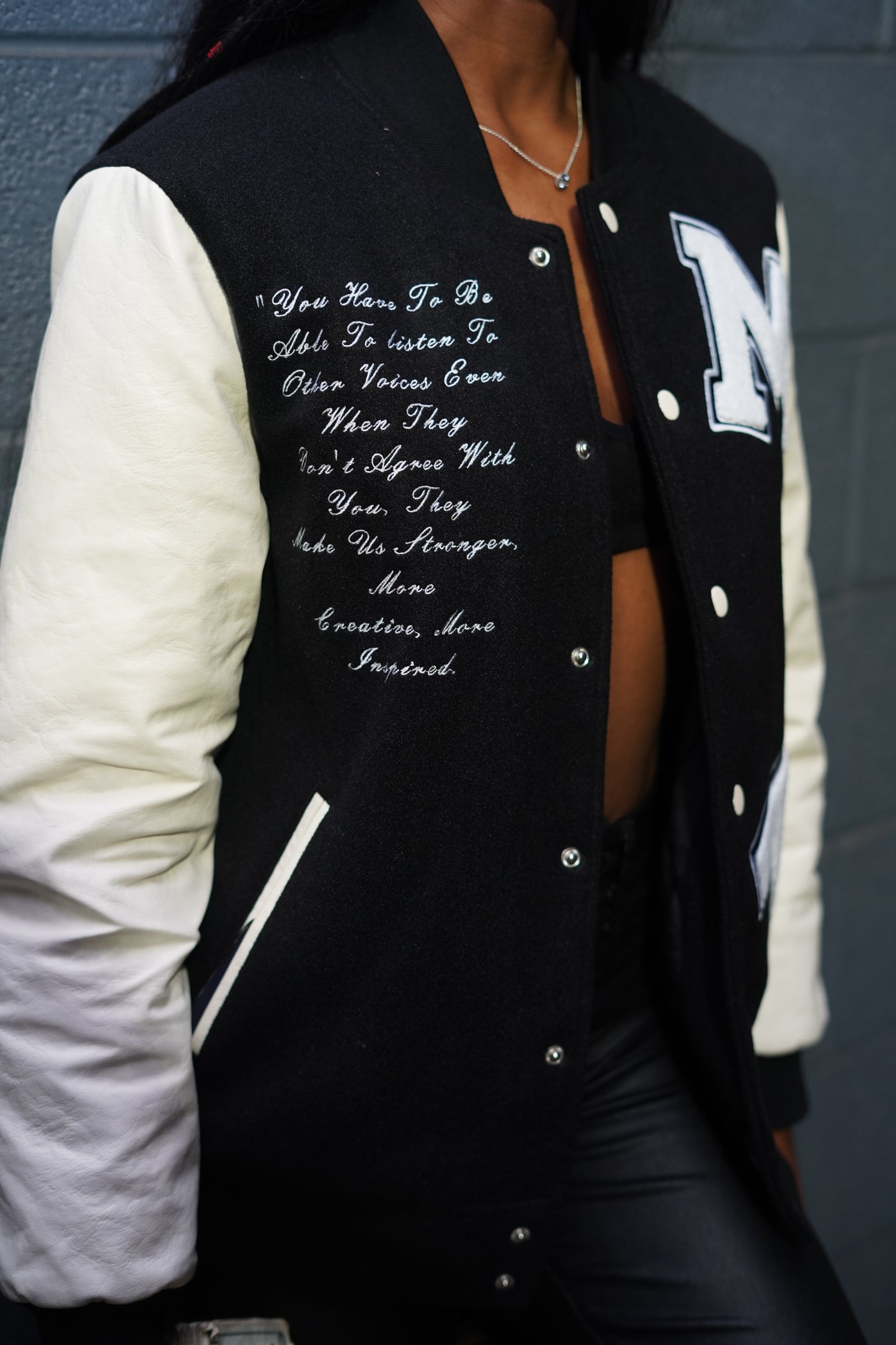 BLACK LEATHER VARSITY JACKET